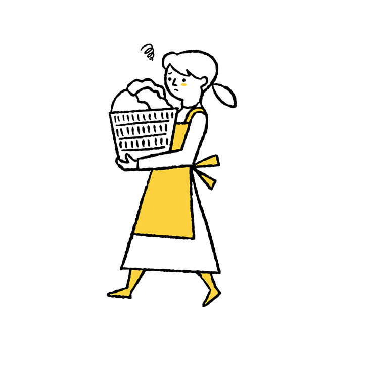 洗濯ものが重くて困っている人のイラスト